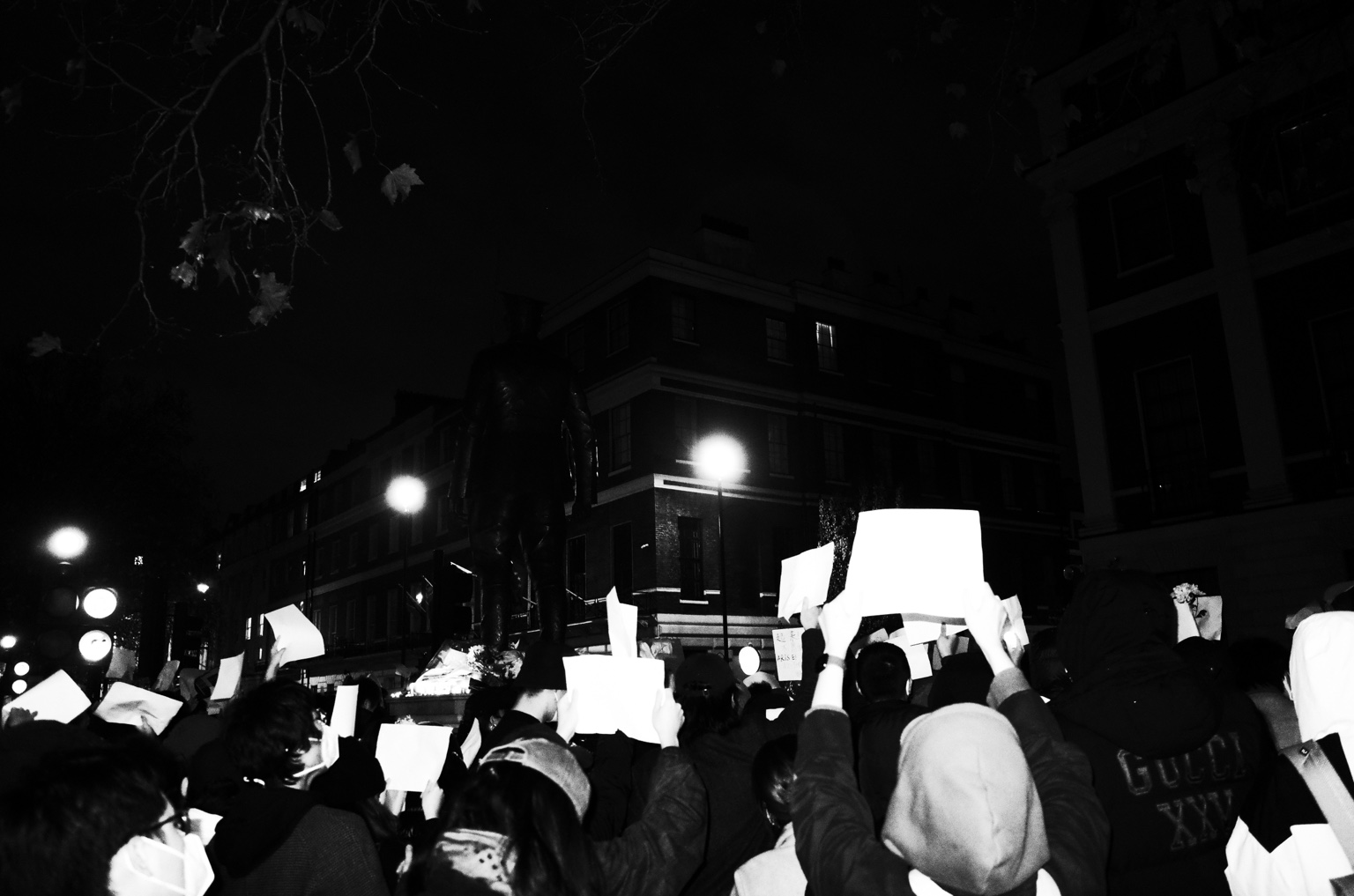 Night crowd gathering in London, 27 November 2022